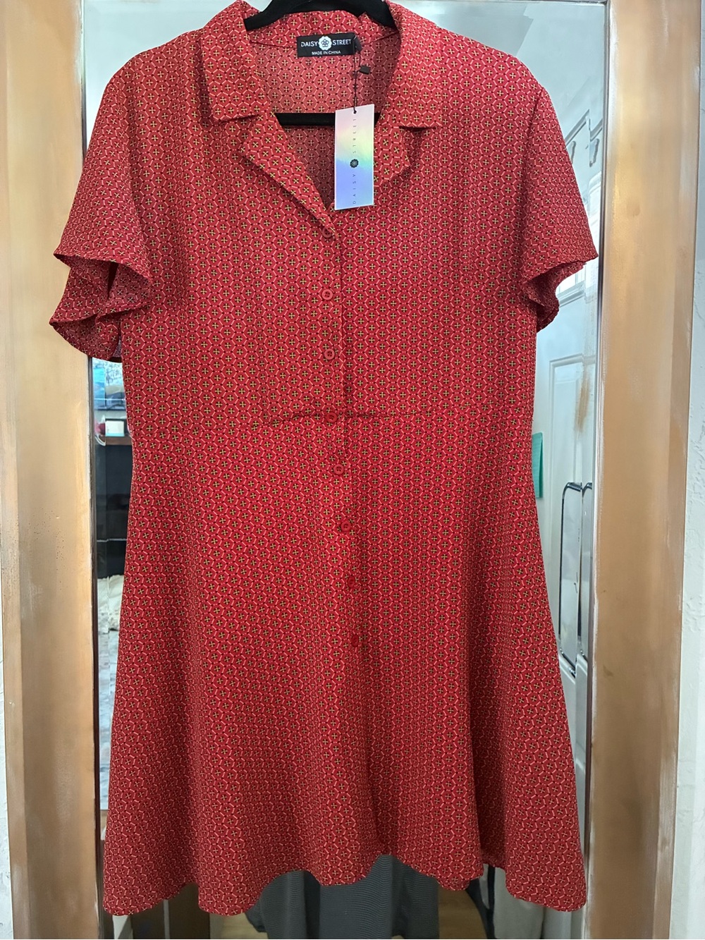 Red Short Sleeve Shirt Dress